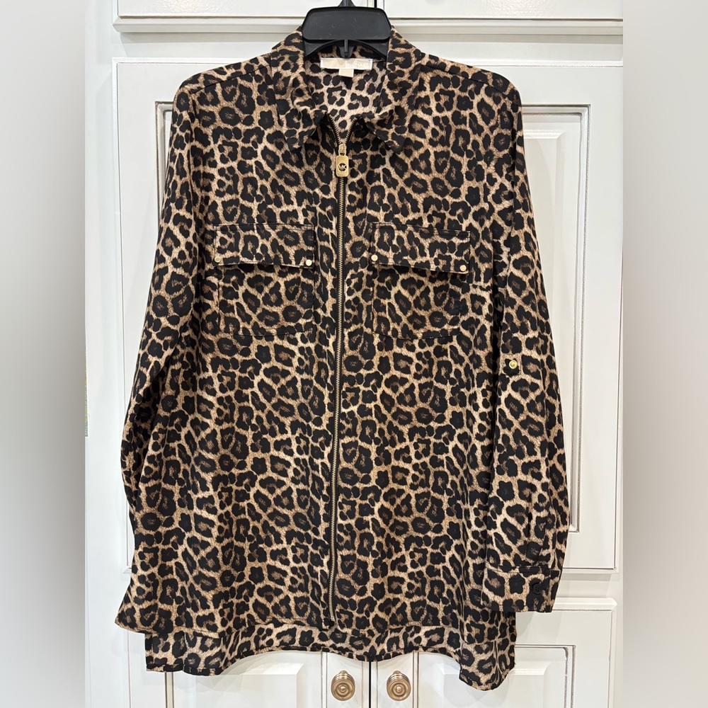 Michael Kors Cheetah Print Zip-Up Blouse/over blouse